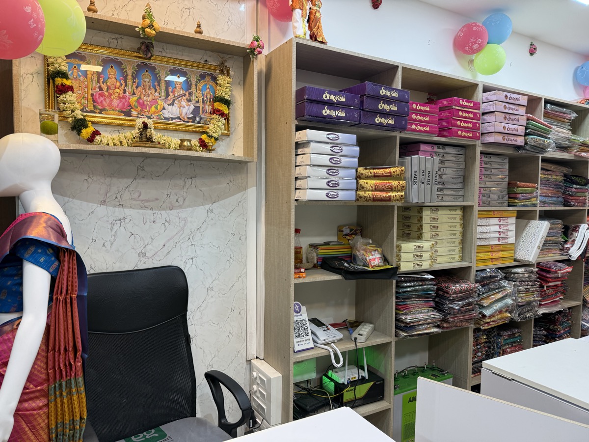Saree display and shelves inside the R3 store